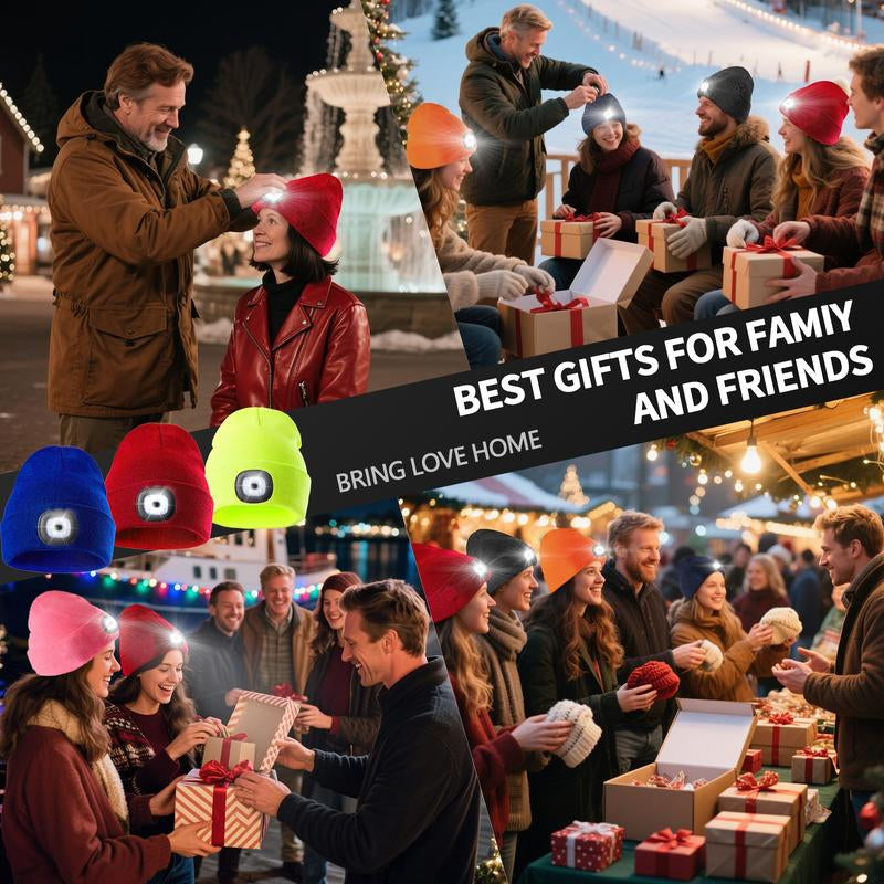 Unisex LED Beanie Hat with 4 Bright Leds, Breathable Acrylic Material, Button Control, Perfect Gift for Camping & Night Walks