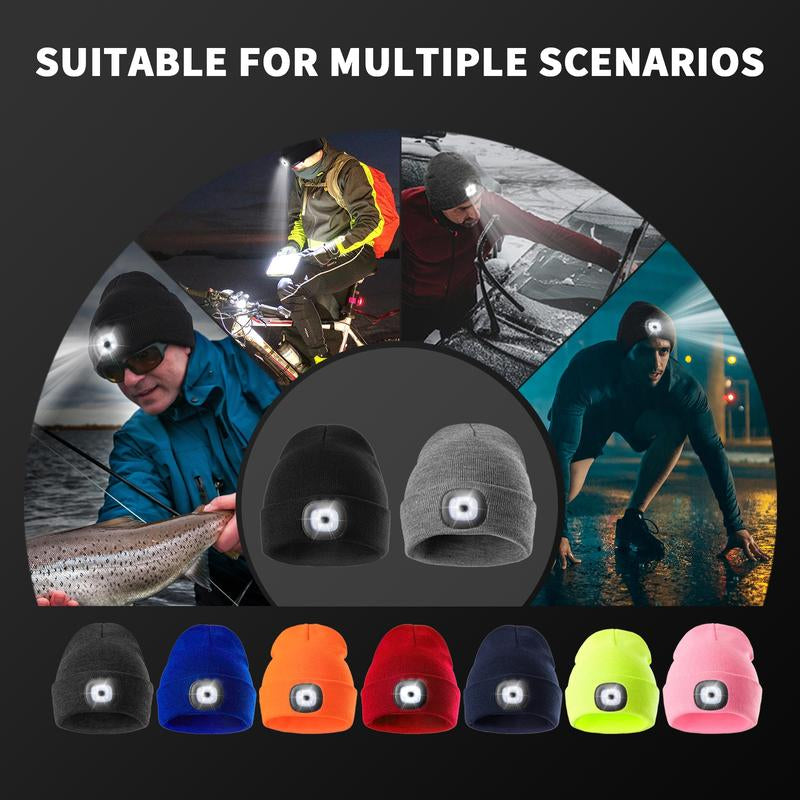 Unisex LED Beanie Hat with 4 Bright Leds, Breathable Acrylic Material, Button Control, Perfect Gift for Camping & Night Walks