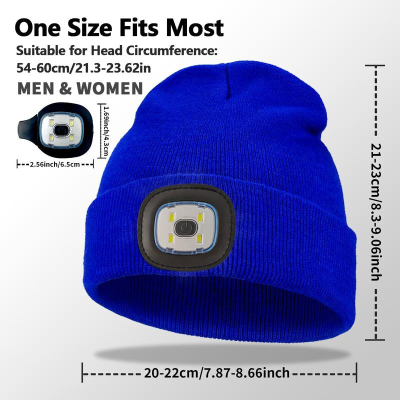 Unisex LED Beanie Hat with 4 Bright Leds, Breathable Acrylic Material, Button Control, Perfect Gift for Camping & Night Walks