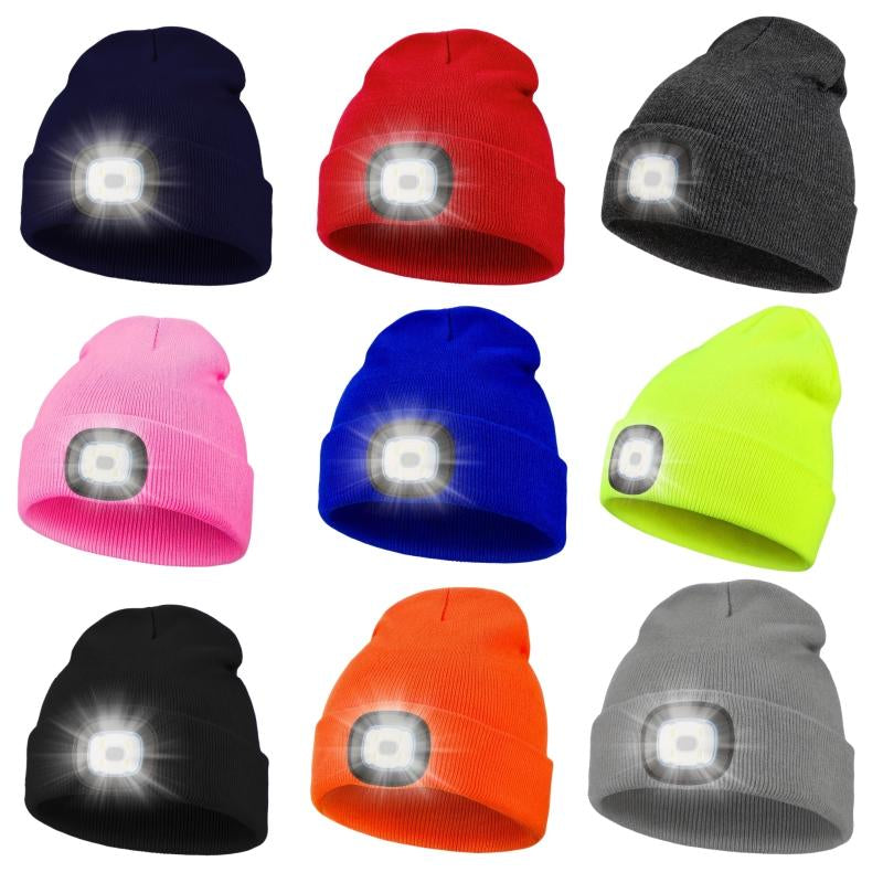 Unisex LED Beanie Hat with 4 Bright Leds, Breathable Acrylic Material, Button Control, Perfect Gift for Camping & Night Walks
